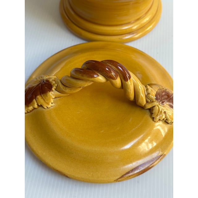 1980s Arte Italica "Sole Mustard" Collection Ceramic 15" Tall Yellow Jar With Lid Greaps and Leaves Design Made in Italy For Sale - Image 16 of 18