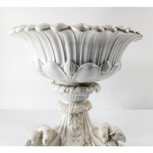Off-white 19th Century Off White Centerpiece Floral Bowl With Sheep For Sale - Image 8 of 12