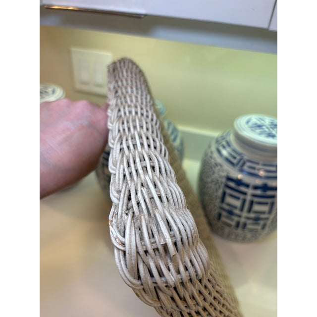 Wood Vintage Small Whitewashed Wicker Mirror With Distressed Finish For Sale - Image 7 of 10