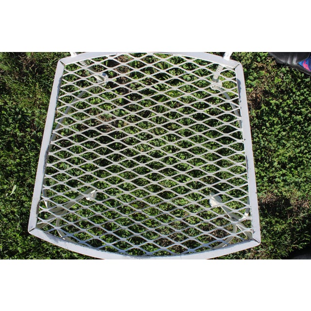 Vintage Lee L. Woodard & Sons Wrought Iron White Patio Set—A Table and Four Chairs For Sale - Image 9 of 18