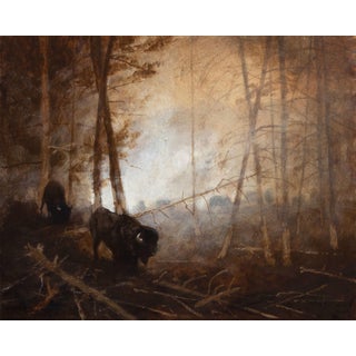 Veiled Guardians, Micah 7:7 by Thomas Kegler | Oil on board Bison in a misty forest setting. For Sale