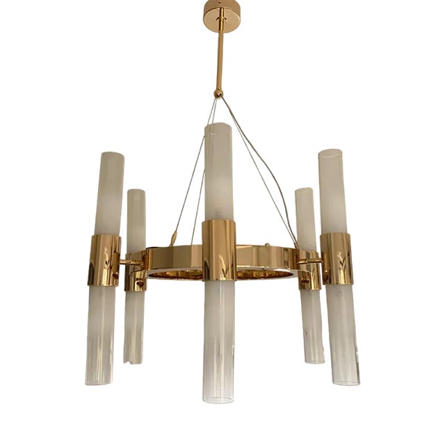Gold Ring Chandelier with Gradient White Glass by Simoeng For Sale