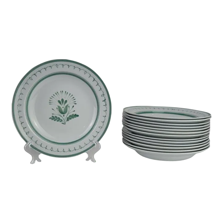 Green Thistle Dinner Plates, Arabia of Finland - Set of 14 | Chairish