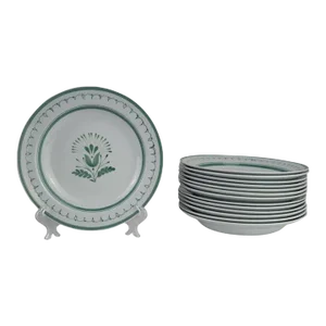 Green Thistle Dinner Plates, Arabia of Finland - Set of 14