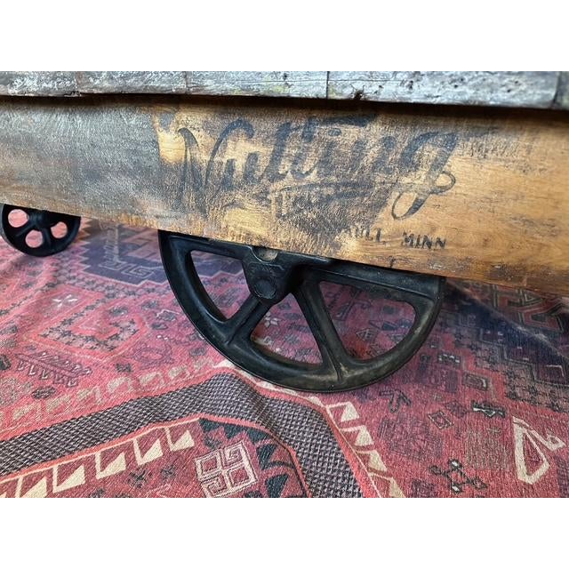 Farmhouse Rare 1940's Nutting Truck Co. Cart Coffee Table | Model 140/141 | Faribault Minn For Sale - Image 3 of 9