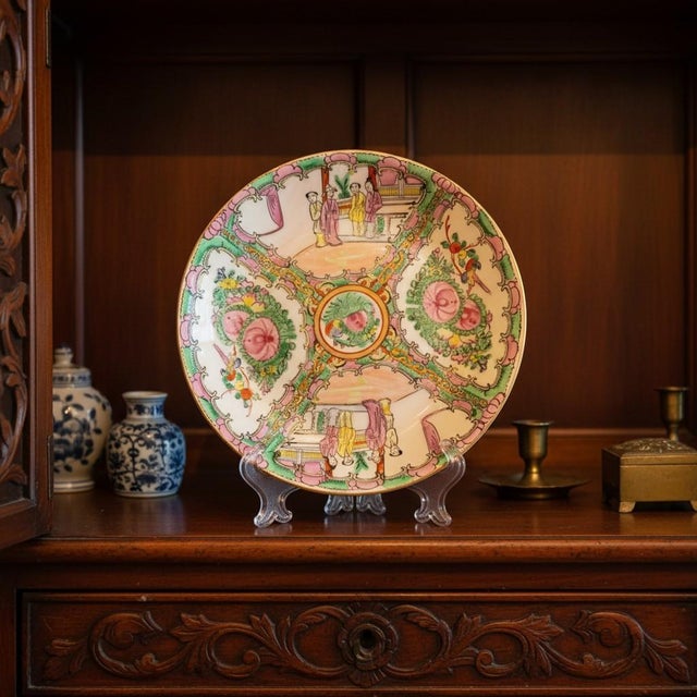 Vintage Chinese Rose Medallion Plate-Famille Rose-Qianlong Mark Charger-Asian For Sale - Image 10 of 11