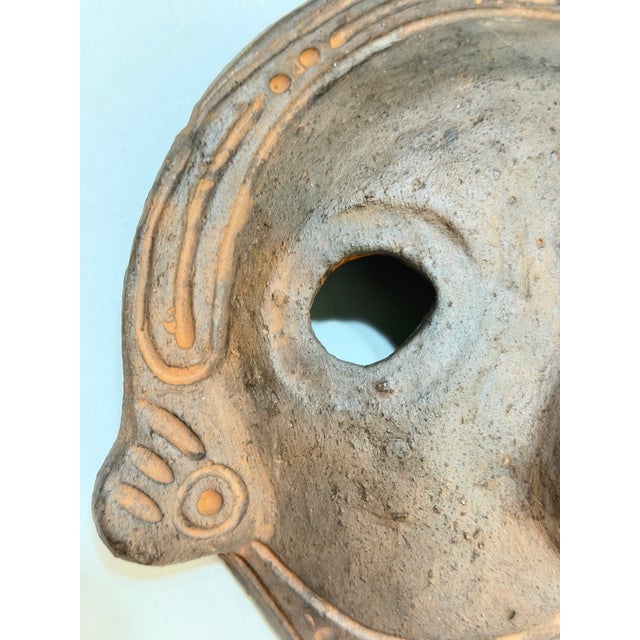 Late 20th Century Vintage Peruvian Black-Fired Earthenware Folk Art Wall Mask For Sale - Image 5 of 11