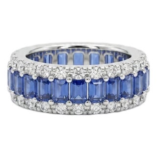 Natural 18k Gold 1.10cts Diamond & 4.30cts Sapphire Ring, New Design, Size 6 For Sale