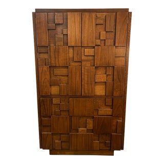 1970s Lane Staccato Mid-Century Walnut Armoire Gentleman’s Chest For Sale