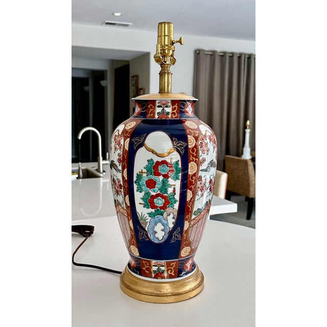 Japanese Single Large Japanese Asian Imari Porcelain Table Lamp For Sale - Image 3 of 12