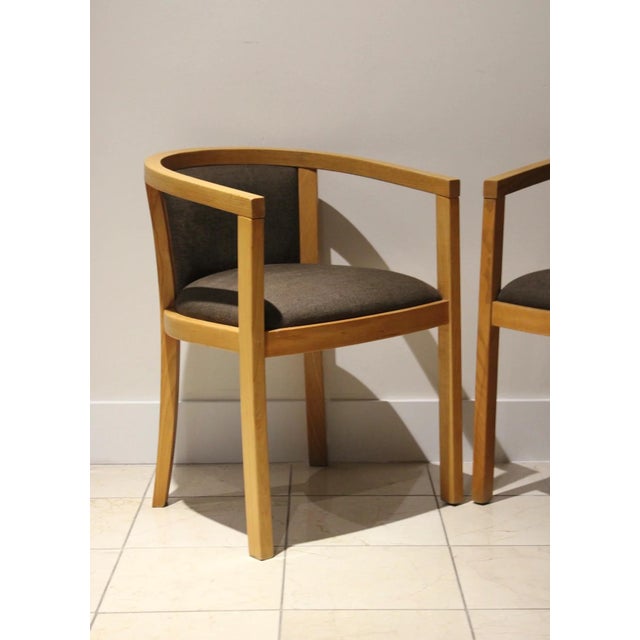 Vintage Danish Modern Oak Barrel Back Chairs | Scandinavian Lounge Armchairs Pair For Sale - Image 4 of 10