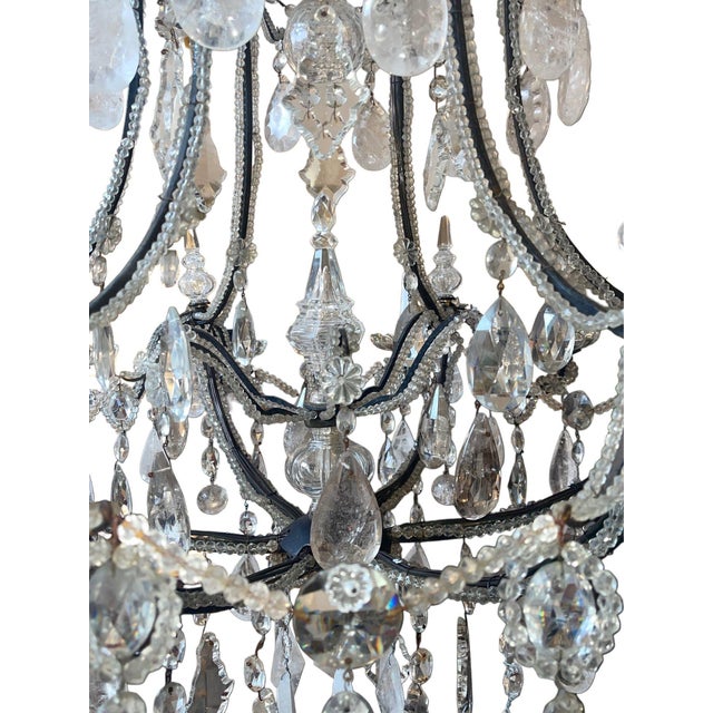 Italian Early 20th Century Venetian Wrought Iron, Rock Crystal & Cut Glass Chandelier For Sale - Image 3 of 8