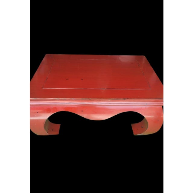 1980s ​Vintage Large Ming Style Vermilion Red Chow Leg Chinoiserie Coffee Table For Sale - Image 5 of 12