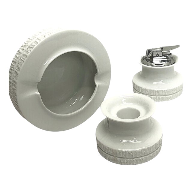 Porcelain Arcta Ashtray Smoking Set with Ronson Lighter from Thomas, Germany, 1960s, Set of 3 For Sale