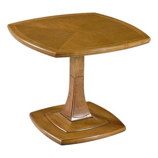 Drexel Eastrend Pecan and Burl Biedermeier Style Pedestal Cocktail Side Table For Sale