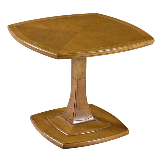 Drexel Eastrend Pecan and Burl Biedermeier Style Pedestal Cocktail Side Table For Sale