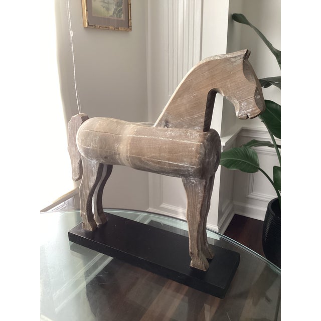 Global Views Global Views Monumental Carved Wood Horse Sculpture on Museum Plinth For Sale - Image 4 of 5