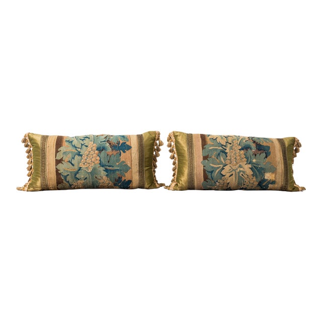 18th Century French Aubusson Verdure Tapestry Fragment Pillows A