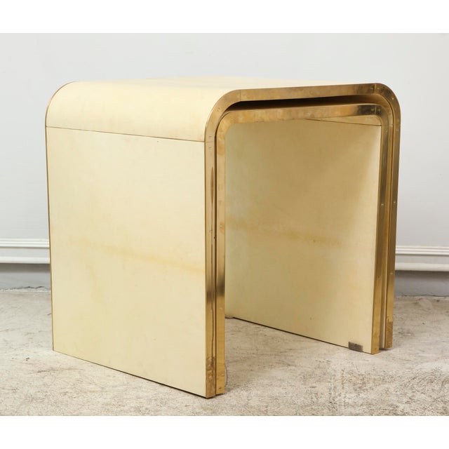 Contemporary Bespoke Parchment Nesting Tables With Bronze Banding - Set of 2 For Sale - Image 3 of 6