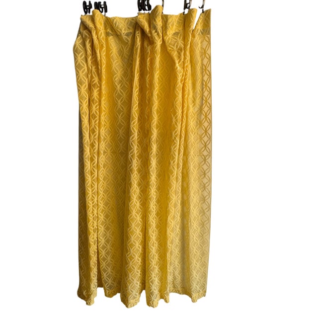 1970s Mid 20th Century Modern Geometric Yellow Sheer Curtains- A Pair For Sale - Image 5 of 11