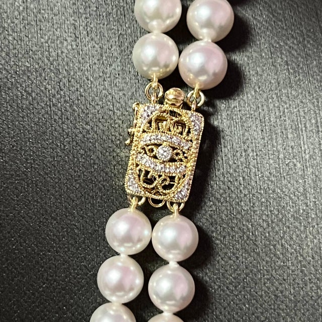 Akoya Pearl Diamond Double Stranded Necklace 14k Y Gold Certified For Sale In New York - Image 6 of 9