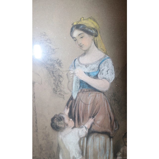 Antique 19th Century Original Figural Mother Painting Pastel Charcoal Drawing For Sale - Image 4 of 12