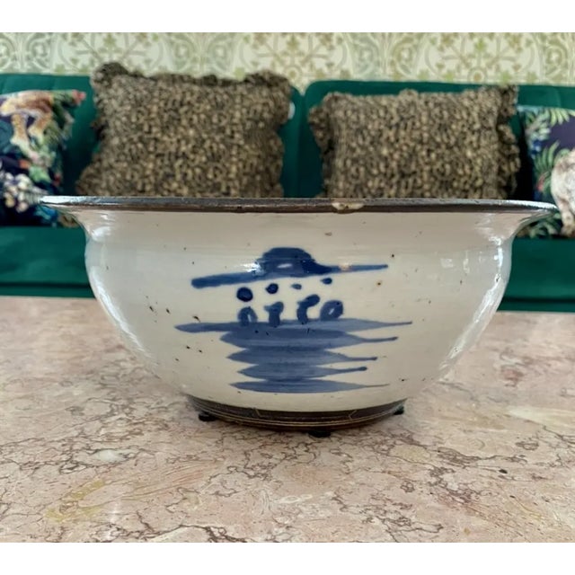 Asian Mid 19th Century Qing Dynasty Large Blue and White Bowl For Sale - Image 3 of 12