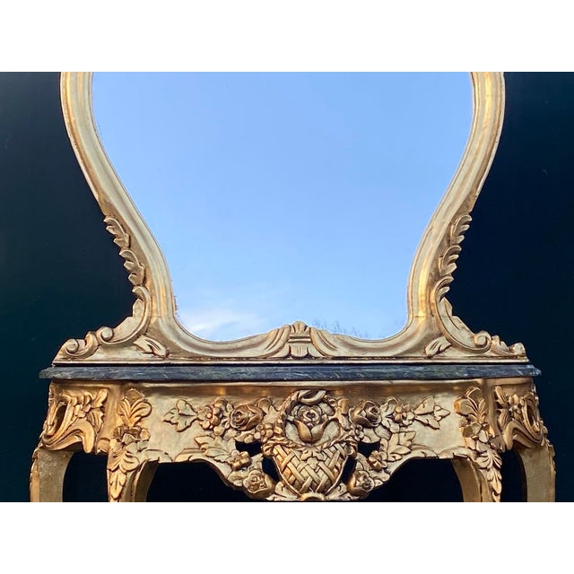 Authentic 1920s French Louis XVI Giltwood Console & Mirror Set – 2 Pieces Bring museum-worthy elegance into your interior...