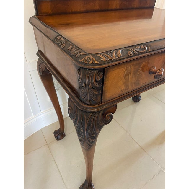 Wood Early 20th Century Carved Burr Walnut Hall/Console Table by Maple and Co., 1920s For Sale - Image 7 of 10