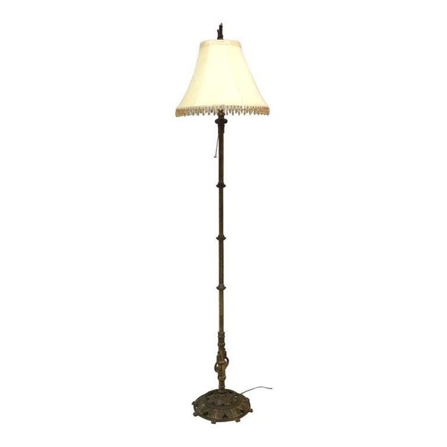 Antique Rembrandt Egyptian Revival Cast Iron & Brass Portrait Bridge Lamp C1930 For Sale - Image 10 of 14