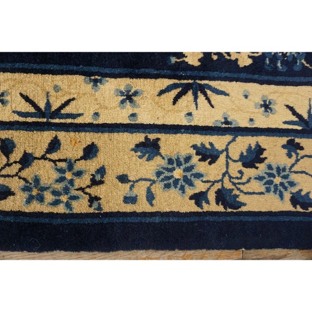 1900s Wool Rectangle Antique Blue Chinese Peking Hallway Runner Knotted Rug For Sale - Image 12 of 12