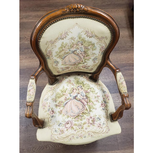 French 20th Century Chateau d'Ax Louis XV Tapestry Armchair For Sale - Image 3 of 8
