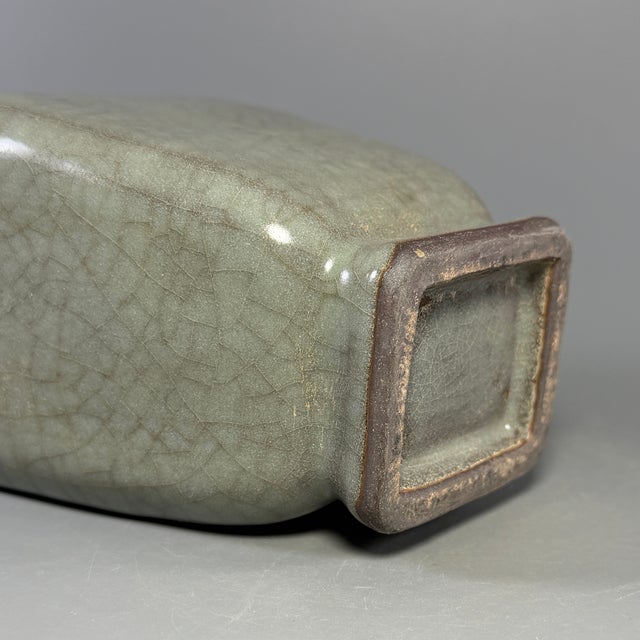 Ceramic Antique Chinese Guan‑Style Crackle Glaze Square Vase, Double Ear Handles For Sale - Image 7 of 7
