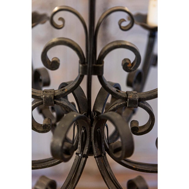 Mid 20th Century French Six Light Wrought Iron Chandelier with Cascading Scrolls, USA Wired For Sale - Image 10 of 10