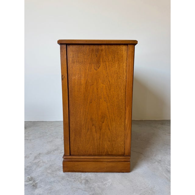 1970’s Vintage Paneled Front Wood Small Bar Cabinet With Marble Top For Sale - Image 10 of 12