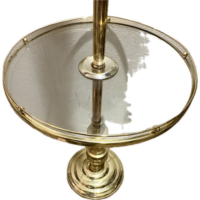 Vintage Stiffel Style Solid Brass Floor Lamp With Integrated Round Glass Side Table For Sale - Image 11 of 16
