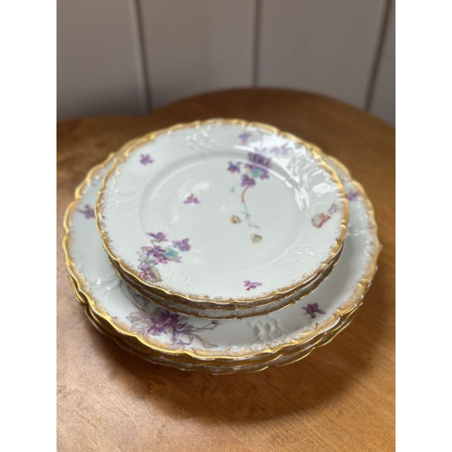 Limoges, France Antique M. Redon French Limoges Violet Plates - 3 Dinner + 3 Salad, Gold Rims For Sale - Image 4 of 6