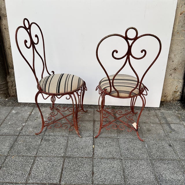 1930s Vintage French Art Nouveau Chairs in Wrought Iron, 1930s, Set of 2 For Sale - Image 5 of 18