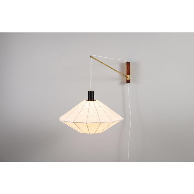 Black Suspendable Wall Lamp with Brass and Wood Details, 1960s For Sale - Image 8 of 15