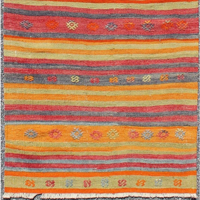 Vintage Turkish Kilim Runner With Geometric Tribal Designs and Colorful Stripes. Keivan Woven Arts / rug TU-NED-119,...