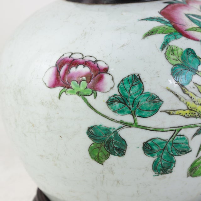 Antique Famille Rose Porcelain Vase Lamp With Finger Citron Buddha’s Hand and Pomegranate Motif For Sale - Image 12 of 13