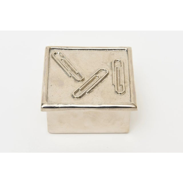 Modern Vintage Sarreid Nickel Silver Over Brass Paper Clip Small Box Restored For Sale - Image 3 of 11