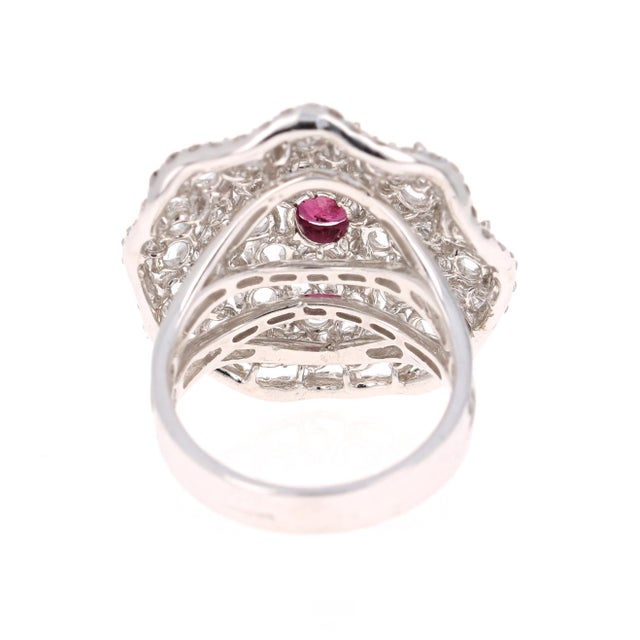 3.61 Carat Ruby Rose Cut Diamond 14 Karat White Gold Cocktail Ring, Size 6 For Sale - Image 4 of 6