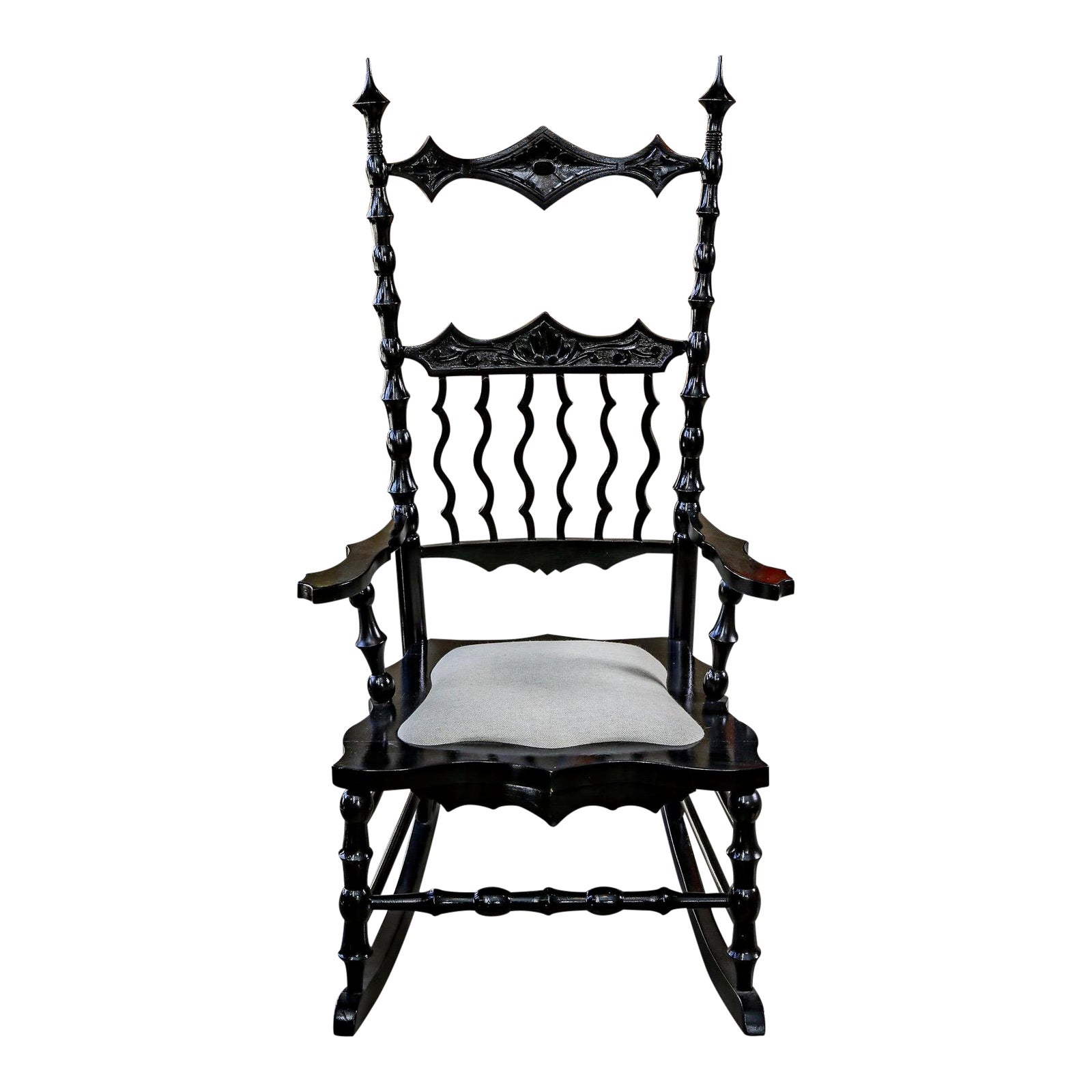 1990s Vintage Ebonized Gothic Rocking Chair | Chairish