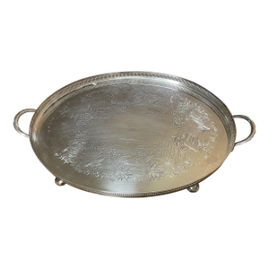 Large English Engraved Silver Plate Gallery Tray