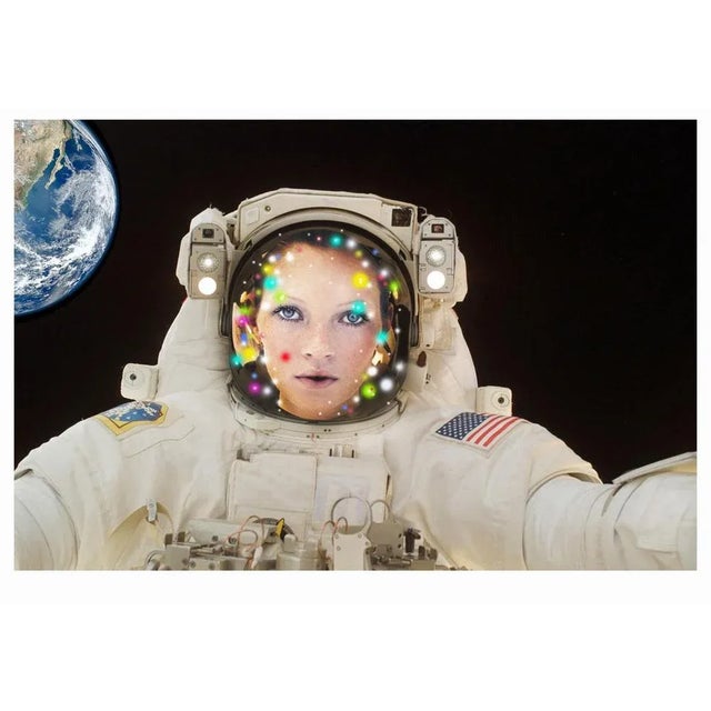 Kate in space by b a t i k pop art print of super model fashion icon kate moss floating in space with earth behind her and...