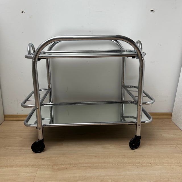 Glass Art Deco Chromed Steel Bar Cart by Robert Mallet-Stevens, France, 1925 For Sale - Image 7 of 18