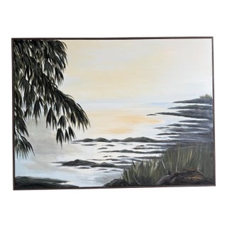 The Coast Contemporary Hand Painted Canvas Artwork in Oak Frame For Sale