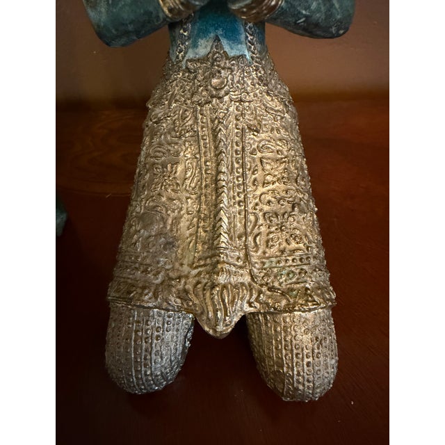 Tibetan Guardian Angel Theppanom Statues Bronze / Gold Gilt 13" - ca.1960 - A Pair For Sale - Image 12 of 15