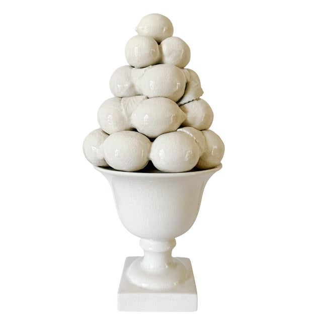 Hollywood Regency Vintage Portuguese Creamware Crackle Glaze Lemon Topiary for for Great City Traders San Francisco For Sale - Image 3 of 13